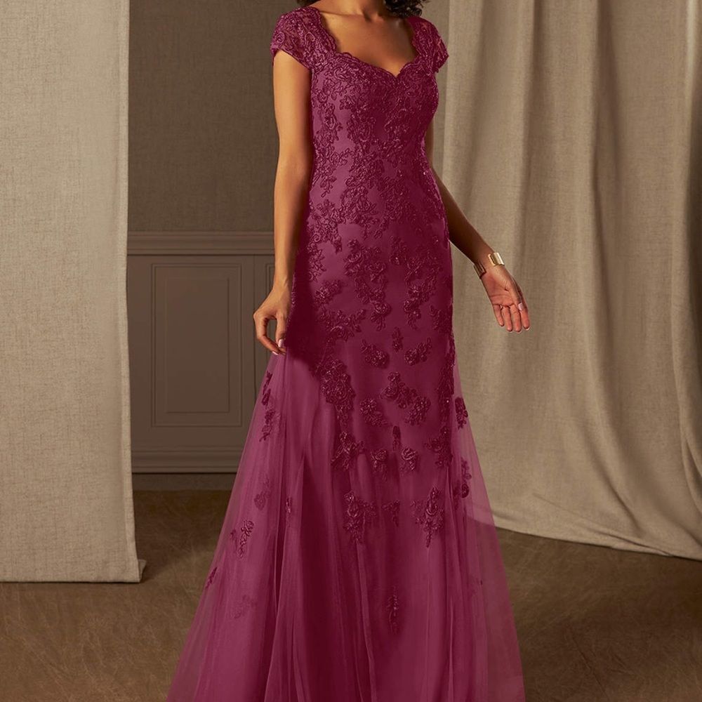 Azazie Burgundy Lace Maxi Dress